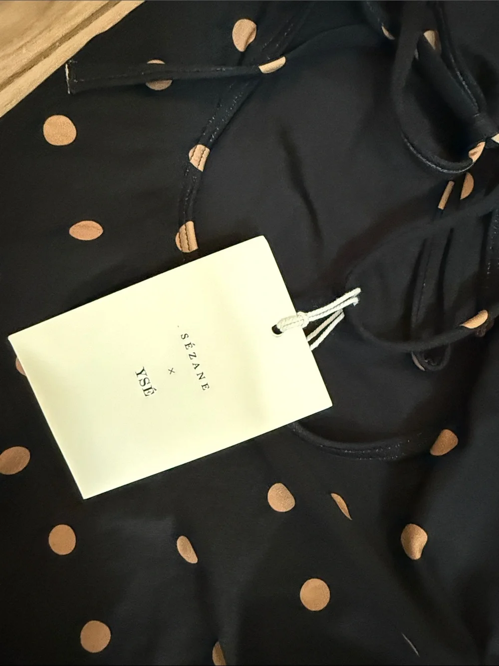 Sezane Black One-Piece Swimsuit with Tan Polka Dots